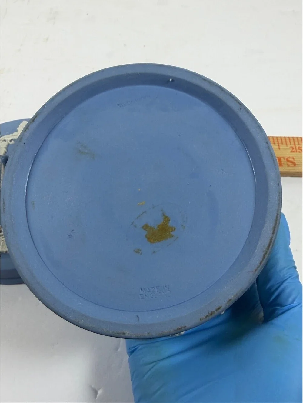 Vintage Wedgwood Blue Jasperware Lidded Trinket Box Grape Vine Pattern F4